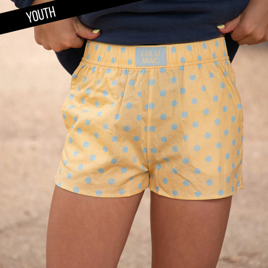 LULU MAC | Butter/Light Blue Small Polka Dot Shorts