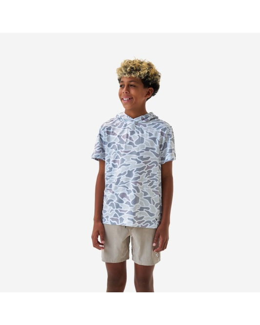 Boys Burlebo Short Sleeve Performance Hoodie - White Camo