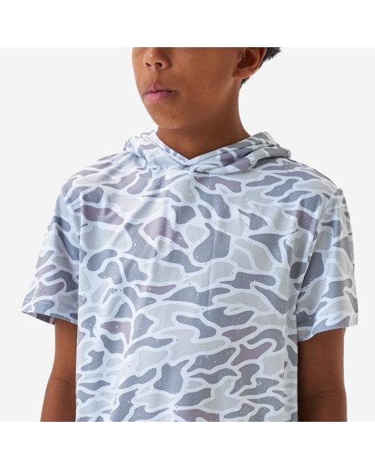 Boys Burlebo Short Sleeve Performance Hoodie - White Camo