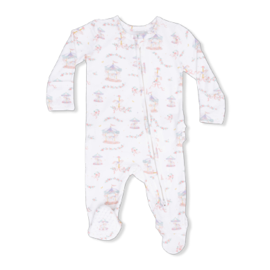 Angel Dear 2-Way Ruffle Back Zipper Footie | Carousel with Bows