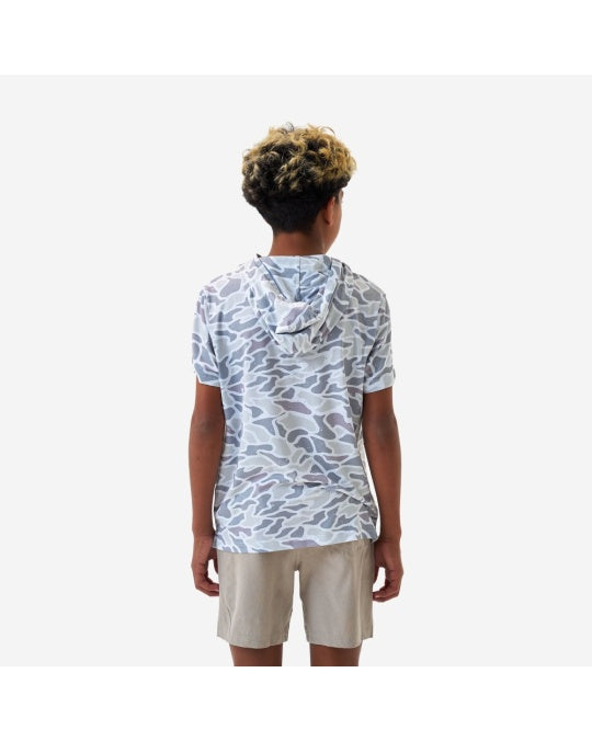 Boys Burlebo Short Sleeve Performance Hoodie - White Camo