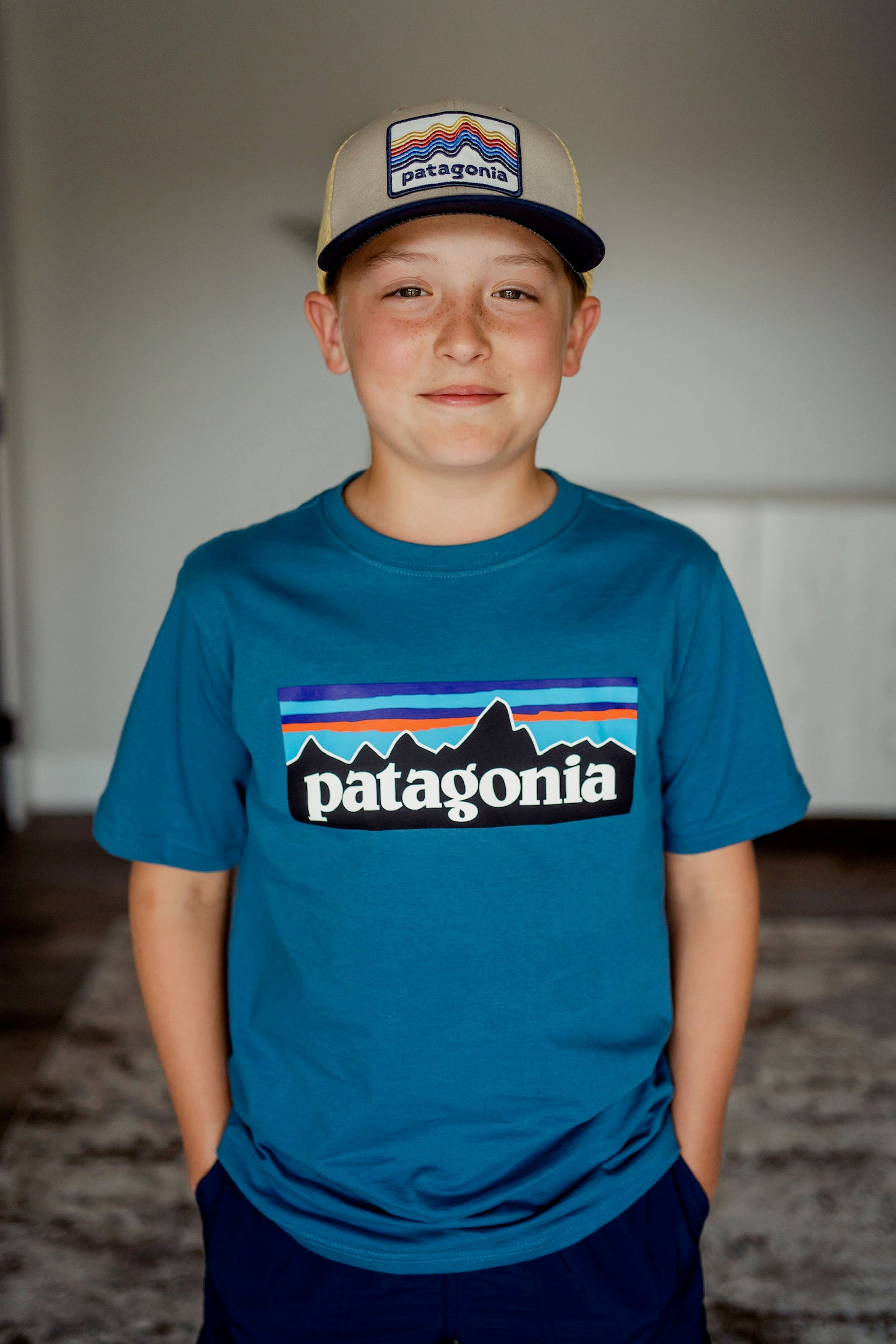 Patagonia Kids Trucker Hat Ridge Rise Stripe: Coho Coral